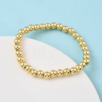 Brass Round Beaded Stretch Bracelets for Men Women BJEW-B148-05D-G-1