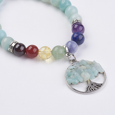 Chakra Jewelry Natural Gemstone Beads and Flower Amazonite Charm Bracelet BJEW-JB03608-04-1