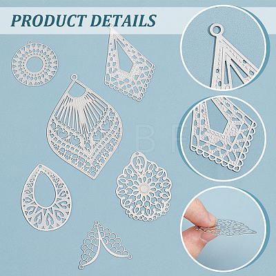 Unicraftale 36Pcs 6 Styles Kite Round Teardrop 304 & 201 Stainless Steel Chandelier Component Links STAS-UN0057-15-1