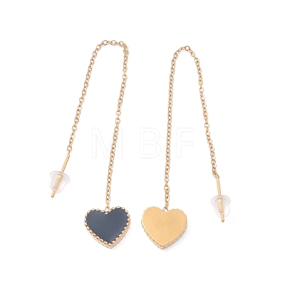Long Chain with Enamel Heart Dangle Stud Earrings EJEW-A067-01G-A-1