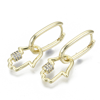 Brass Micro Pave Clear Cubic Zirconia Dangle Huggie Hoop Earrings EJEW-S201-223-NF-1