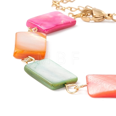 Natural Shell Rectangle Link Chain Bracelet BJEW-C015-08G-1