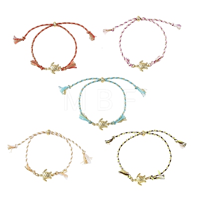 Ocean 304 Stainless Steel Link Adjustable Braided Polycotton Metallic Cord Slider Bracelets BJEW-JB14245-01-1