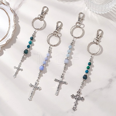 Cross Gemstone & Alloy Pendant Keychains KEYC-JKC01449-1