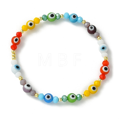 Handmade Evil Eye Lampwork Round Beads & Electroplate Glass Beads Stretch Bracelets for Women BJEW-JB13758-1