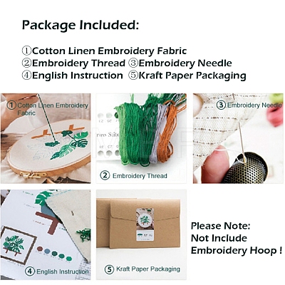 Monstera Leaf Pattern DIY Embroidery Beginner Kit DIY-P077-018-1