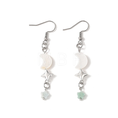 Star with Moon Natural Mixed Stone Dangle Earrings EJEW-JE06756-1