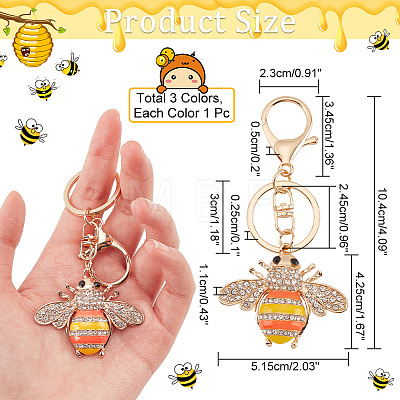  3Pcs 3 Colors Enamel Bumble Bee Keychains KEYC-NB0001-54-1
