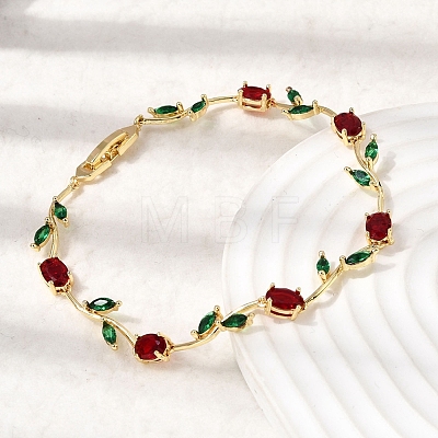 Leaf Brass Micro Pave Cubic Zirconia Link Chain Bracelets for Women LS-BJEW-D455-01G-04-1