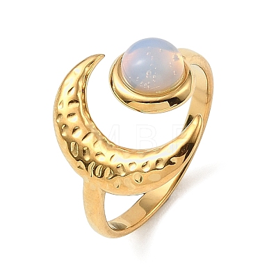 304 Stainless Steel with Opalite Open Cuff Rings for Women RJEW-K393-08G-1
