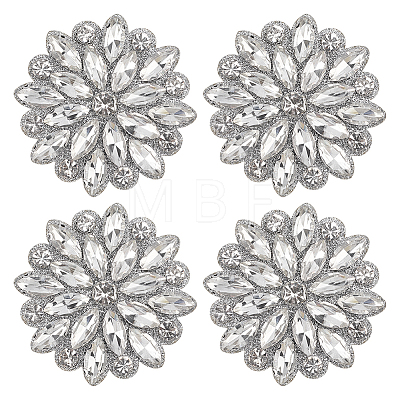 4Pcs Glass Rhinestone Flower Wedding Dress Accessories STIC-FG0001-11B-1