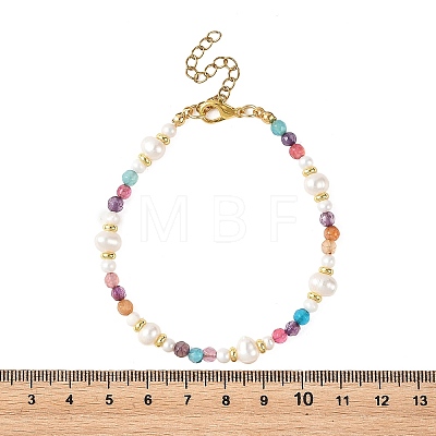 7.5MM Faceted Round Natural Agate(Dyed & Heated) & Natural Freshwater Pearl Beaded Bracelets BJEW-JB14173-1
