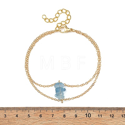 Brass Cable Chains & Natural Aquamarine Chip Beads Double Layers Bracelets for Women BJEW-JB14134-02-1