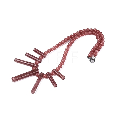Natural Strawberry Quartz Round Beaded Fan Bib Necklaces NJEW-N064-04H-1