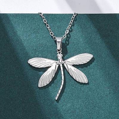 Dragonfly 304 Stainless Steel Pendant Necklaces NJEW-H059-05P-1