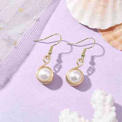 Natural Cultured Freshwater Pearl with Eco-Friendly Copper Wire Dangle Earrings EJEW-JE05737-1