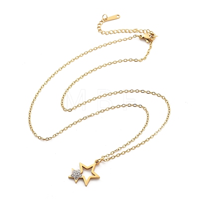 304 Stainless Steel Crystal Rhinestone Double Star Pendant Cable Chain Necklaces NJEW-Z056-02A-G-1