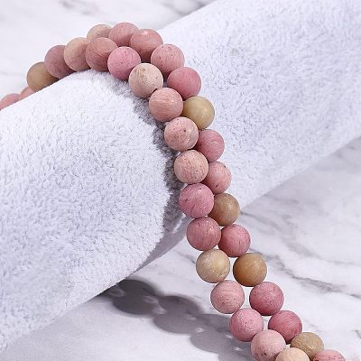  2 Strands Frosted Natural Rhodonite Round Bead Strands G-NB0003-47-1