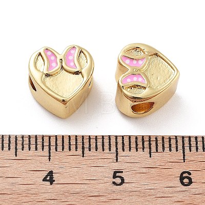 Heart with Bowknot Pattern Rack Plating Brass Enamel Beads KK-G512-04G-1