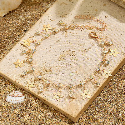 Iron Glass Flower Tassel Anklets for Women WGB596B-01-1