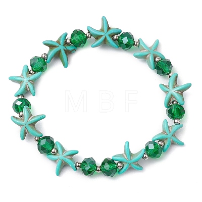 Summer Beach Starfish Dyed Synthetic Turquoise & Faceted Glass Beaded Stretch Bracelets for Women Men BJEW-JB10454-02-1