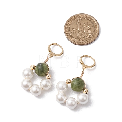 Shell Pearl & Taiwan Jade Leverback Earrings EJEW-JE05927-02-1