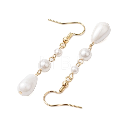 Teardrop Shell Pearl & Brass Dangle Earrings for Women EJEW-TA00513-1