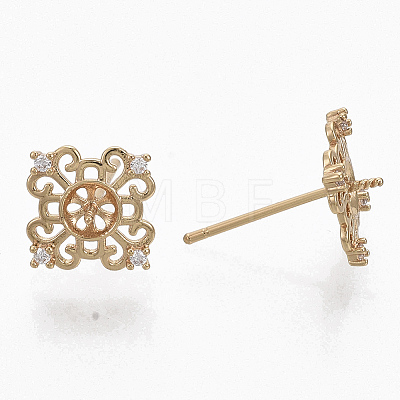 Brass Micro Pave Clear Cubic Zirconia Stud Earring Findings KK-N232-04-NF-1