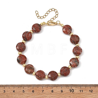 Natural Sesame Jasper & Brass Spacer Beads Beaded Bracelets for Women BJEW-JB14112-04-1