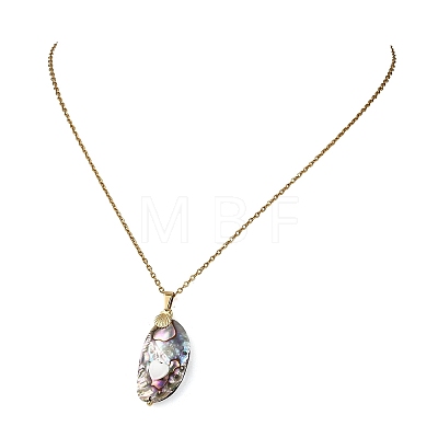 Ocean Natural Paua Shell Oval Pendant 304 Stainless Steel Cable Chain Necklaces for Women NJEW-JN06188-1
