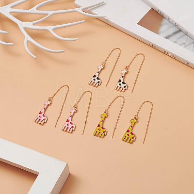3 Pair 3 Color Alloy Enamel Giraffe Dangle Stud Earrings EJEW-JE05145-1