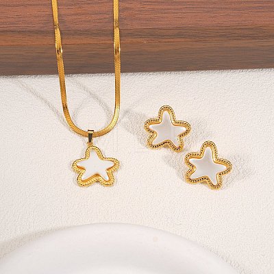 304 Stainless Steel Pendant Necklaces & Stud Earrings Sets SJEW-H002-01C-G-1