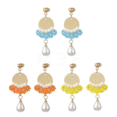 Brass Glass Seed Bead Chandelier Earrings EJEW-MZ00762-1