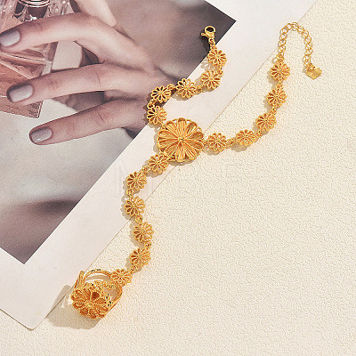 Brass Sunflower Single Finger Ring Bracelets for Women Party Wedding Elegant Jewelry WK3568-1