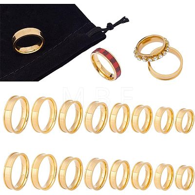 Unicraftale 16Pcs 8 Size 201 Stainless Steel Grooved Finger Ring for Men Women RJEW-UN0002-37-1