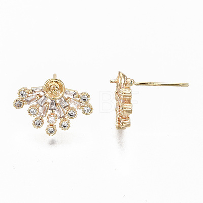 Brass Micro Pave Clear Cubic Zirconia Earring Findings KK-S356-129G-NF-1