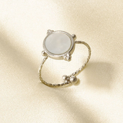 304 Stainless Steel with Natural Shell Cuff Open Rings for Women HP8543-1-1