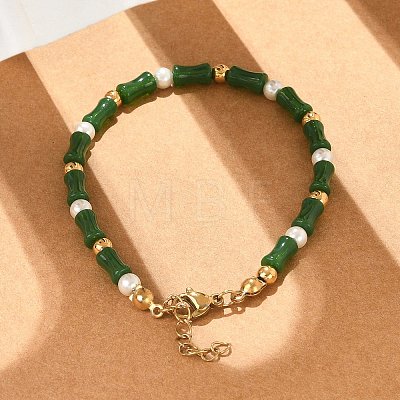 304 Stainless Steel Beaded Bracelets for Women BJEW-M056-08G-03-1