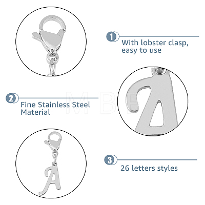 26Pcs 304 Stainless Steel Letter Pendant Decorations HJEW-FH0006-52-1