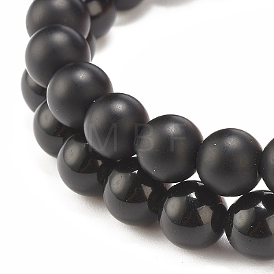 2Pcs 2 Style Synthetic Hematite & Black Stone & Natural Obsidian Stretch Bracelets Set with Cubic Zirconia Skull BJEW-JB08120-04-1