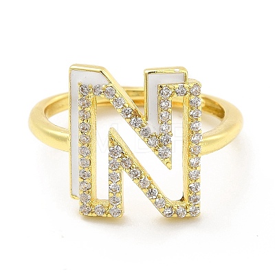 Mixed Color Enamel Initial Letter Adjustable Ring with Clear Cubic Zirconia RJEW-P045-01G-N-1