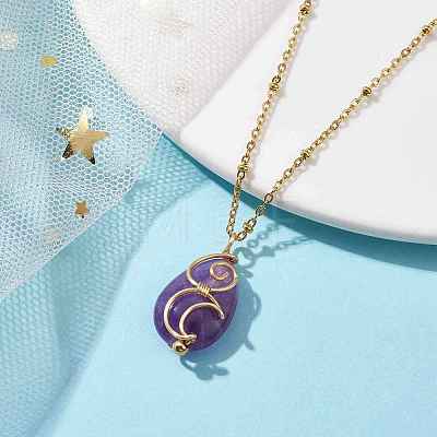 Natural Amethyst with Brass Pendants Necklaces NJEW-JN04679-02-1