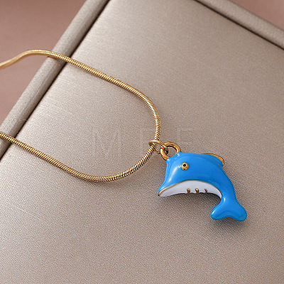 Vintage Stainless Steel Enamel Ocean Dolphin Pendant Necklaces for Women ZX7053-1
