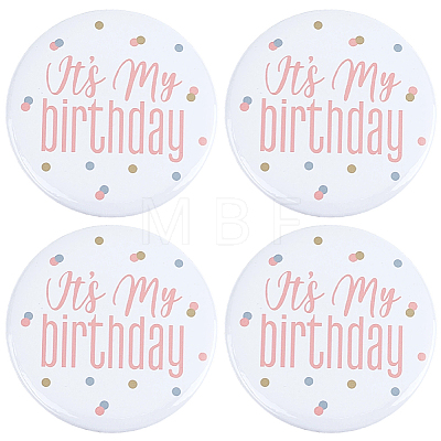 4Pcs It's My Birthday Tinplate Brooches JEWB-CN0001-12A-1