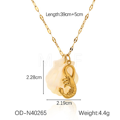 Ocean Theme Natural Shell & 304 Stainless Steel Pendant Dapped Chain Necklaces for Women FS-WG58500-12-1
