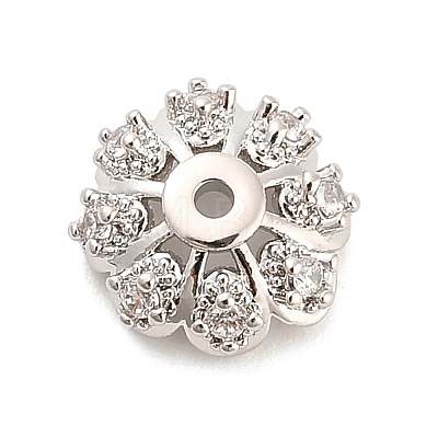 Flower Brass Micro Pave Clear Cubic Zirconia Bead Caps KK-H527-36P-1