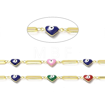 Handmade Eco-friendly Brass Enamel Heart with Evil Eye Link Chain CHC-I045-16G-1