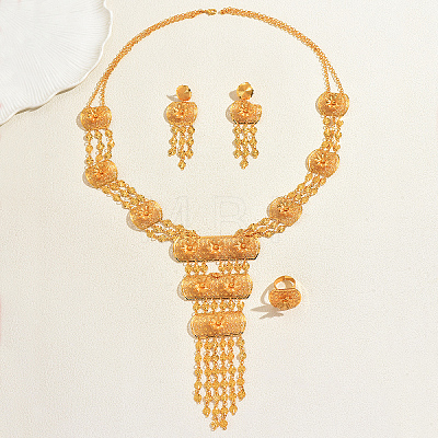 Luxury Vintage Iron Floral Filigree Necklace & Dangle Stud Earrings & Ring Sets for Women LF1388-1