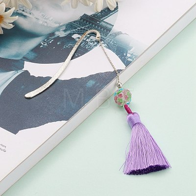 Metal Bookmark Gift with Polyester Tassel Big Pendant Decorations AJEW-JK00167-1