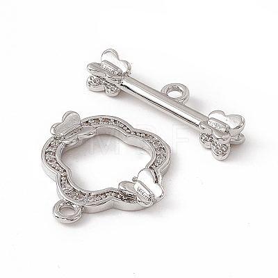 Brass Micro Pave Clear Cubic Zirconia Toggle Clasps KK-K271-28P-1